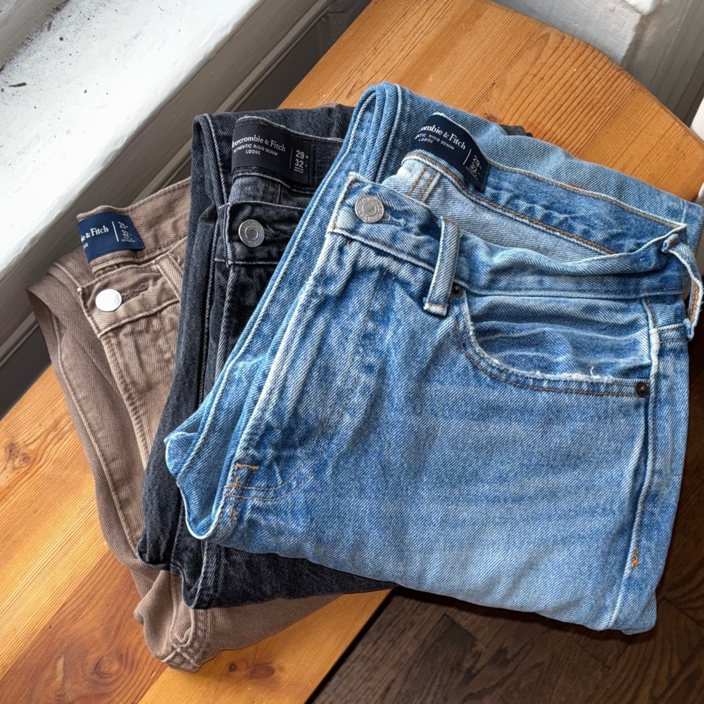 Abercrombie & Fitch 90s Loose Men's Blue, Black, and Brown Jeans